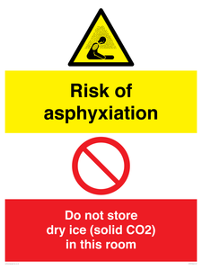Risk of asphyxiation. Do not store dry ice (solid CO2) in this room